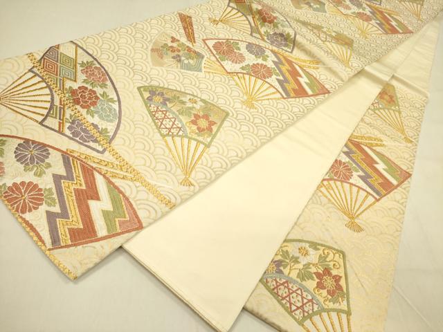 平和屋着物◎六通柄袋帯 唐織 扇面花文 金糸 正絹 逸品 DABA6936op