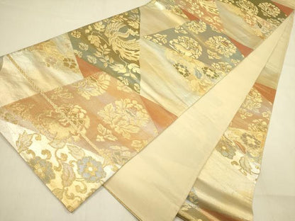平和屋着物◎六通柄袋帯　鳳凰花文　金糸　引箔　正絹　逸品　DABA6943op
