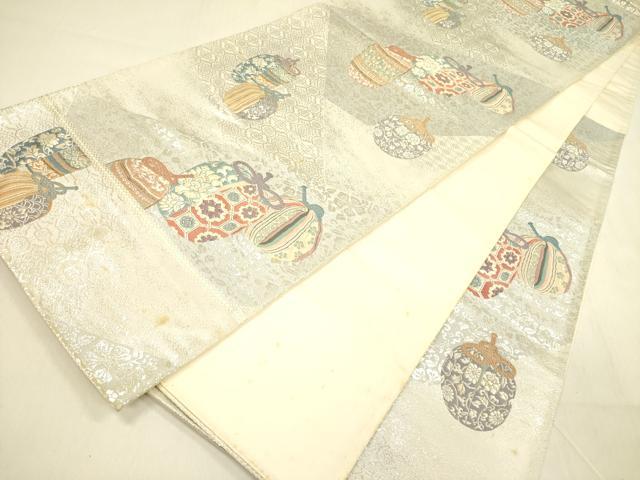 平和屋着物◎六通柄袋帯　唐織　風雅名物文　銀糸　正絹　逸品　DABA6944op