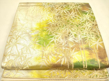 平和屋着物◎西陣　六通柄袋帯　笹竹文　金銀糸　正絹　逸品　DABA6950op
