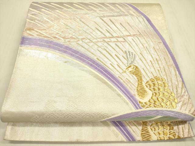 平和屋着物◎六通柄袋帯　唐織　孔雀　金銀糸　正絹　逸品　DABA6951op
