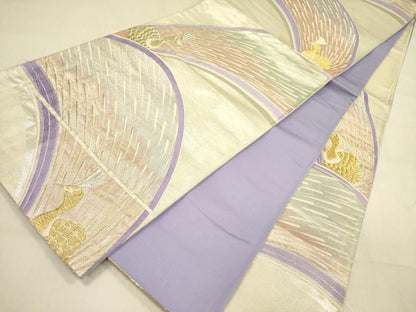 平和屋着物◎六通柄袋帯　唐織　孔雀　金銀糸　正絹　逸品　DABA6951op