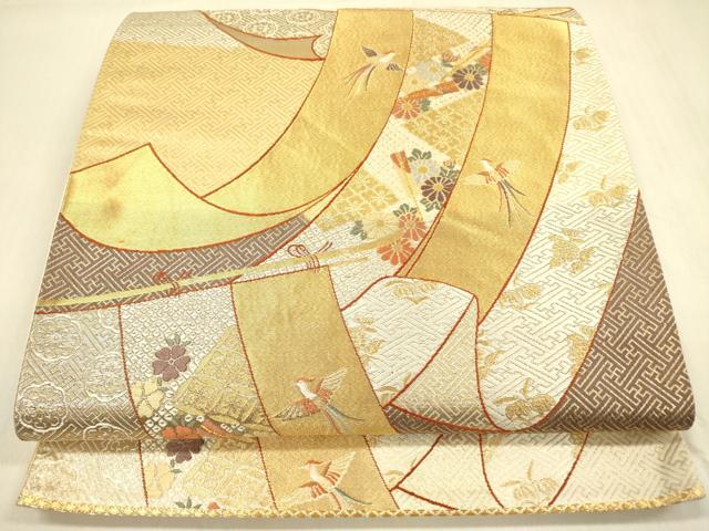 平和屋着物◎西陣の名門織元　いづくら謹製　六通柄袋帯　唐織　几帳鳳凰花文　金糸　正絹　逸品　DABA6954op