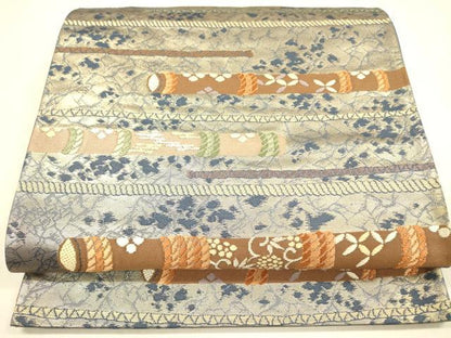 平和屋着物◎六通柄袋帯　横笛花文　金糸　正絹　逸品　DABA6973op