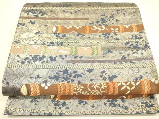 平和屋着物◎六通柄袋帯　横笛花文　金糸　正絹　逸品　DABA6973op
