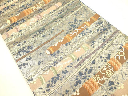 平和屋着物◎六通柄袋帯　横笛花文　金糸　正絹　逸品　DABA6973op