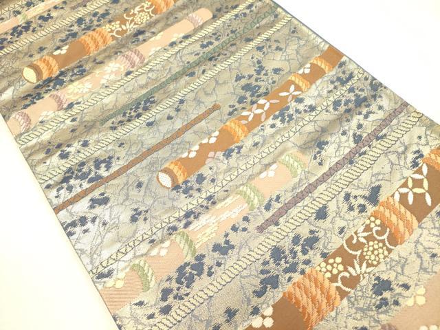平和屋着物◎六通柄袋帯　横笛花文　金糸　正絹　逸品　DABA6973op