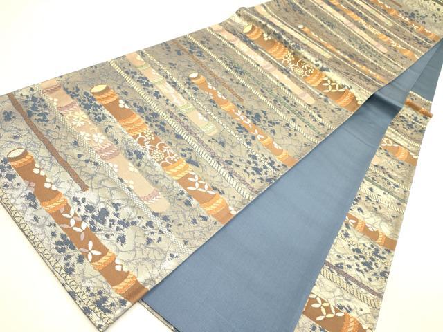 平和屋着物◎六通柄袋帯　横笛花文　金糸　正絹　逸品　DABA6973op