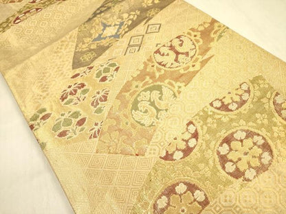 平和屋着物◎佐賀錦　六通柄袋帯　幾何学花文　金糸　正絹　逸品　DABA6976op