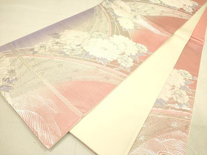 平和屋着物◎六通柄袋帯　唐織　牡丹　銀糸　正絹　逸品　DABA6982op