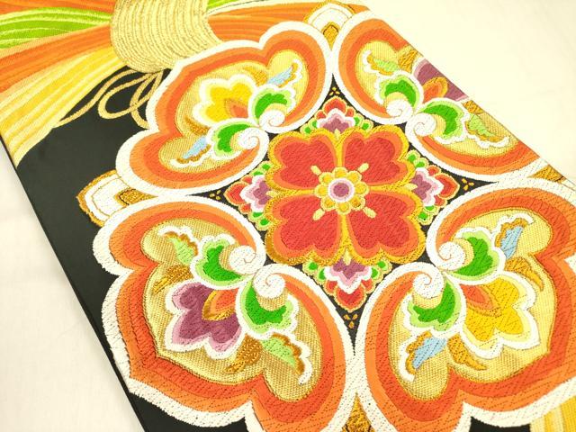 平和屋着物◎六通柄袋帯　唐織　宝相華　黒地　金糸　正絹　逸品　DABA6983op