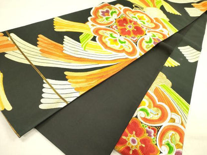 平和屋着物◎六通柄袋帯　唐織　宝相華　黒地　金糸　正絹　逸品　DABA6983op