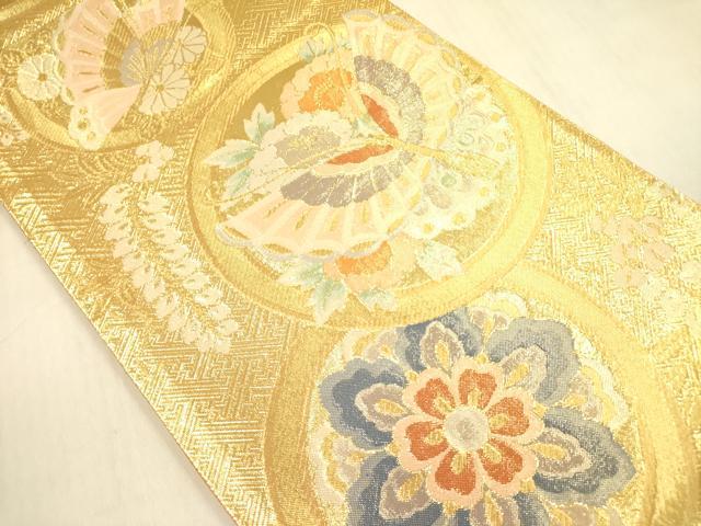 平和屋着物◎六通柄袋帯　舞蝶花文　金糸　正絹　逸品　DABA6984op