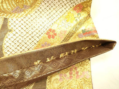 平和屋着物◎佐賀錦　六通柄袋帯　唐織　宝尽くし花鳥熨斗文　金糸　正絹　逸品　DABA6990op