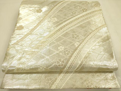 平和屋着物◎両面　六通柄袋帯　唐織　束ね熨斗花文　金糸　正絹　逸品　DABA6992op