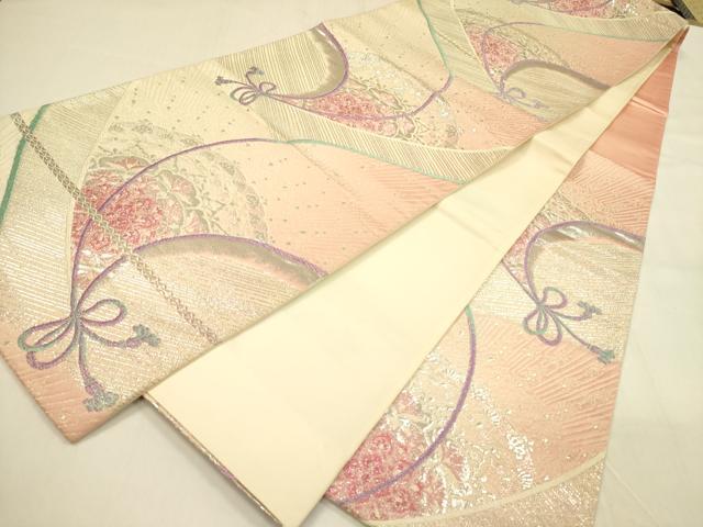 平和屋着物◎六通柄袋帯　唐織　正倉院紐文　銀糸　正絹　逸品　DABA6996op