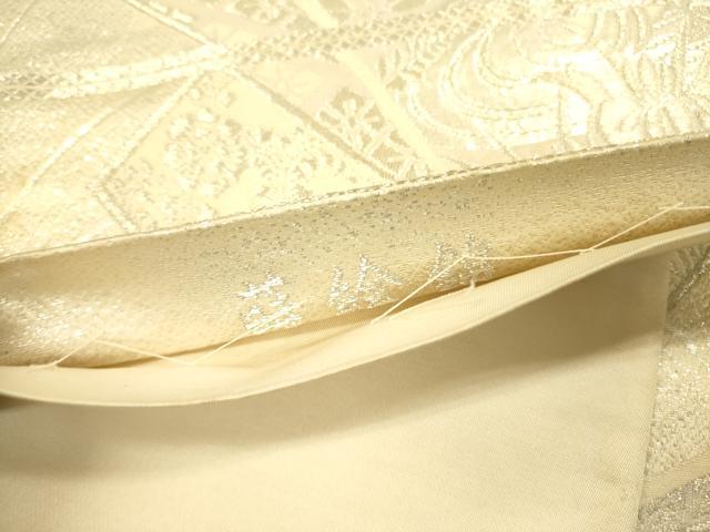 平和屋着物◎六通柄袋帯　蒔絵錦　色紙花鳥文　銀糸　正絹　逸品　DABA6997op