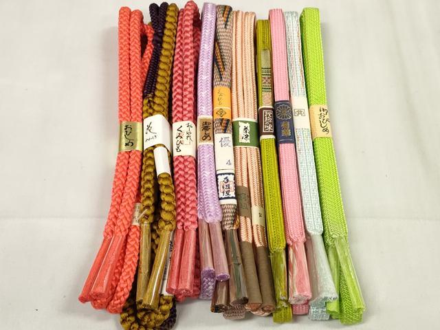 平和屋着物●和装小物　帯締め10本セット　手組紐　組紐　冠組　茶染　金糸　全て正絹　逸品　未使用　DABA7009zzz 平和屋着物○和装小物 帯締め10本セット 手組紐 組紐 冠組 茶