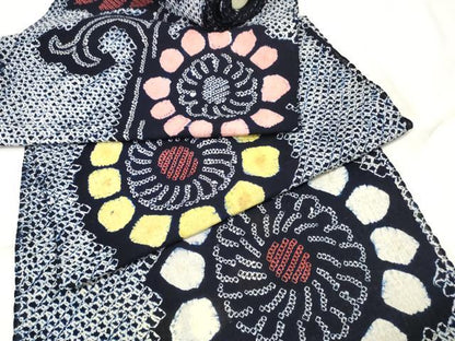 平和屋着物∴夏物 浴衣 有松鳴海絞 反物 着尺 向日葵 ひまわり 綿 逸品 未使用 DABA7015zzz