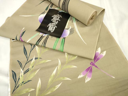 平和屋着物∴夏物 世界的ファッションデザイナー 山本寛斎 kansaiブランド 浴衣 反物 着尺 杜若に蜻蛉 綿 逸品 未使用 DABA7037zzz