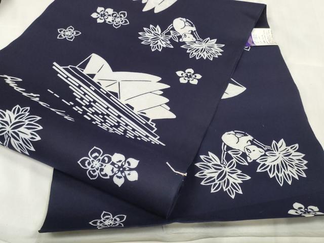 平和屋着物∴夏物 浴衣 反物 着尺 オーストラリア オペラハウス コアラ 綿 逸品 未使用 DABA7038zzz