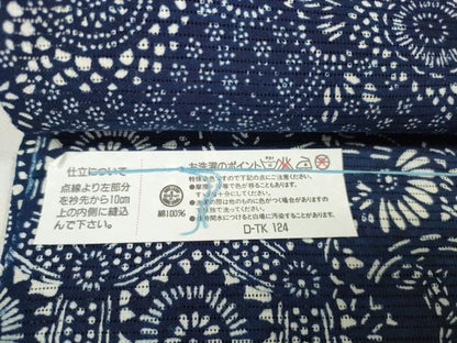平和屋着物∴夏物　浴衣　反物　着尺　綿絽　無形文化財長板本染　正藍　切嵌花唐草文　綿　逸品　未使用　DABA7043zzz
