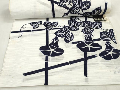 平和屋着物∴夏物 竺仙 浴衣 反物 着尺 綿絽 朝顔 アサガオ 証紙付き 綿 逸品 未使用 DABA7045zzz