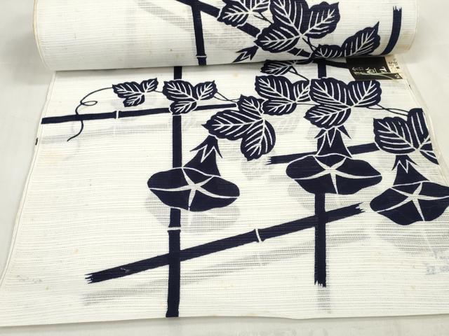 平和屋着物∴夏物 竺仙 浴衣 反物 着尺 綿絽 朝顔 アサガオ 証紙付き 綿 逸品 未使用 DABA7045zzz