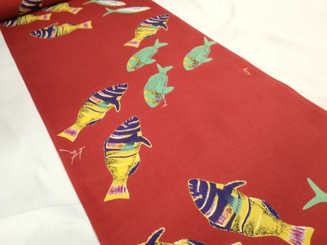 平和屋着物∴夏物 浴衣 反物 着尺 KENZO 高田賢三 魚 綿 逸品 未使用 DABA7081zzz