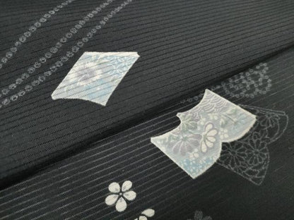 平和屋着物＊夏物　小紋　反物　着尺　絽　冊子花文　黒地　逸品　未使用　DABA7094zzz