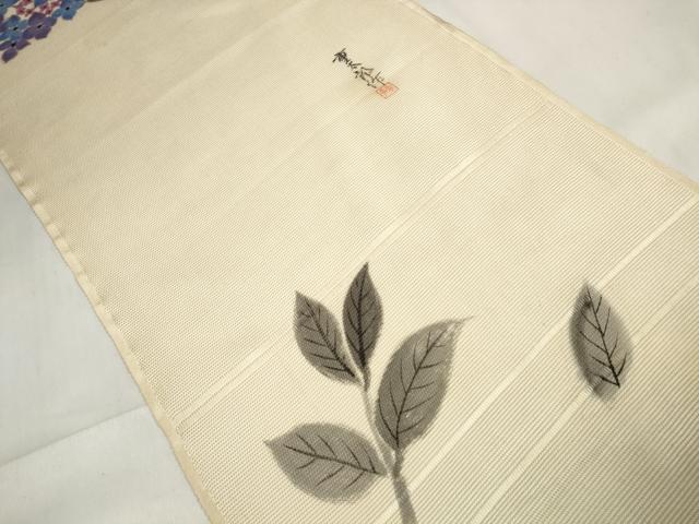 平和屋着物＊夏物 名古屋帯 帯反物 作家物 手描き 紫陽花 アジサイ 逸品 未使用 DABA7101zzz