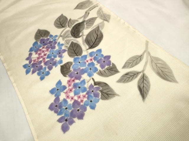 平和屋着物＊夏物 名古屋帯 帯反物 作家物 手描き 紫陽花 アジサイ 逸品 未使用 DABA7101zzz