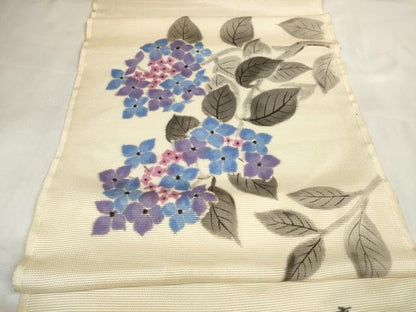 平和屋着物＊夏物 名古屋帯 帯反物 作家物 手描き 紫陽花 アジサイ 逸品 未使用 DABA7101zzz