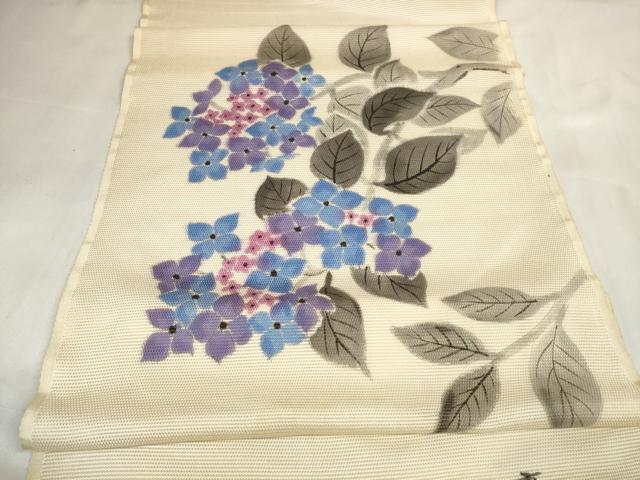 平和屋着物＊夏物 名古屋帯 帯反物 作家物 手描き 紫陽花 アジサイ 逸品 未使用 DABA7101zzz