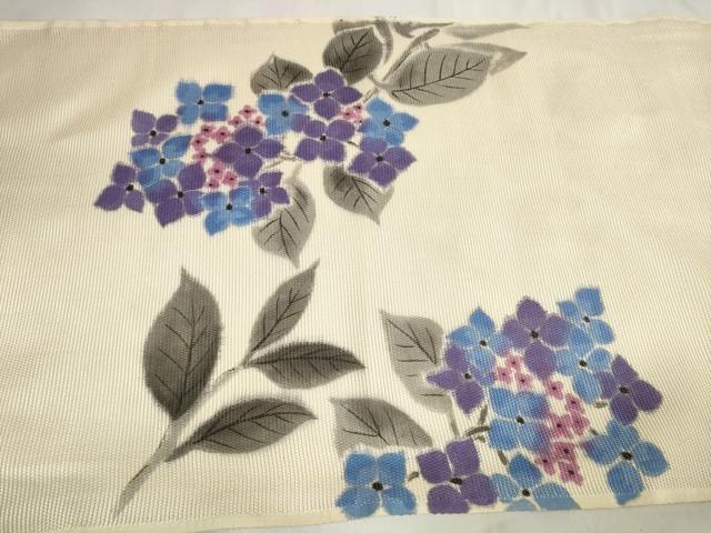 平和屋着物＊夏物 名古屋帯 帯反物 作家物 手描き 紫陽花 アジサイ 逸品 未使用 DABA7101zzz