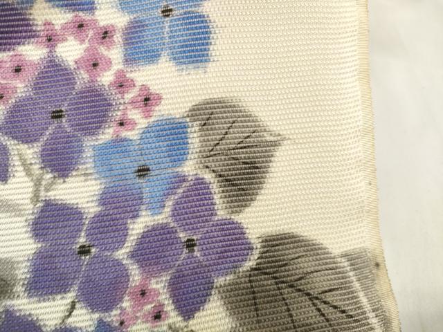 平和屋着物＊夏物 名古屋帯 帯反物 作家物 手描き 紫陽花 アジサイ 逸品 未使用 DABA7101zzz