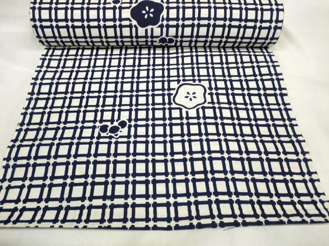 平和屋着物∴夏物 竺仙 浴衣 反物 着尺 格子 梅 証紙付き 綿 逸品 未