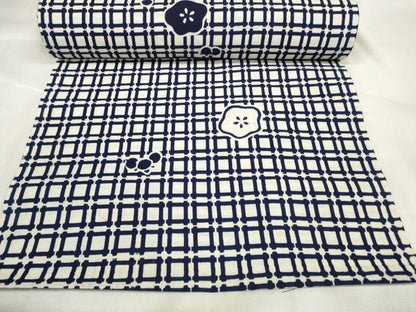 平和屋着物∴夏物 竺仙 浴衣 反物 着尺 格子 梅 証紙付き 綿 逸品 未使用 DABA7114zzz