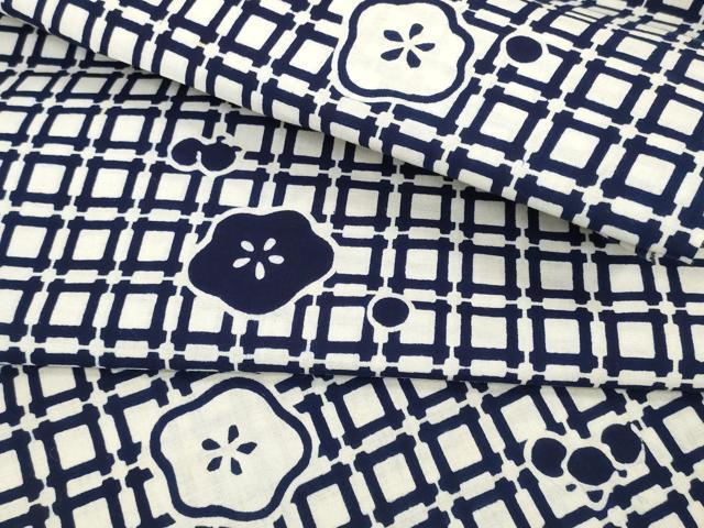 平和屋着物∴夏物 竺仙 浴衣 反物 着尺 格子 梅 証紙付き 綿 逸品 未使用 DABA7114zzz