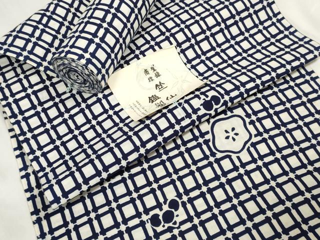 平和屋着物∴夏物　竺仙　浴衣　反物　着尺　格子　梅　証紙付き　綿　逸品　未使用　DABA7114zzz 平和屋着物∴夏物 竺仙 浴衣 反物 着尺 格子 梅 証紙付き 綿 逸品 未