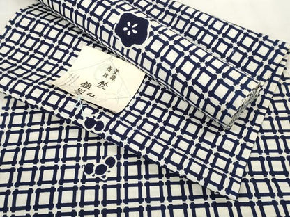 平和屋着物∴夏物 竺仙 浴衣 反物 着尺 格子 梅 証紙付き 綿 逸品 未使用 DABA7114zzz