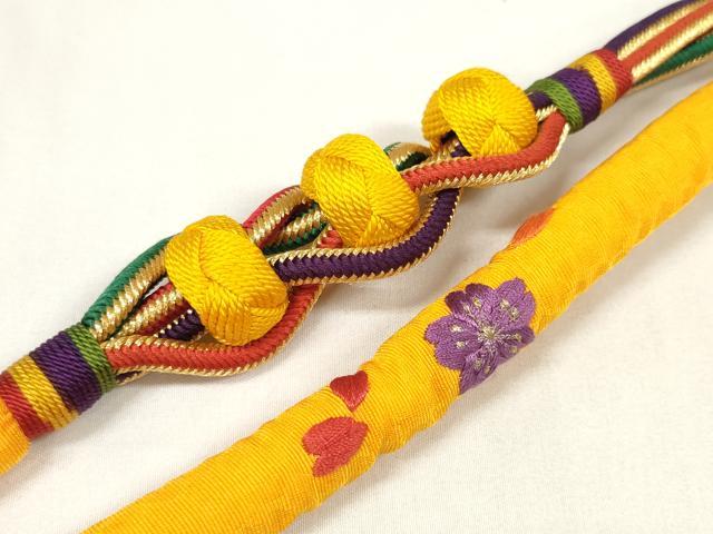 平和屋着物●和装小物　帯締め・帯揚げセット　作家物　振袖用　刺繍　花丸　丸ぐけ　あわじ玉　小田巻　金糸　逸品　未使用　DABA7128zzz