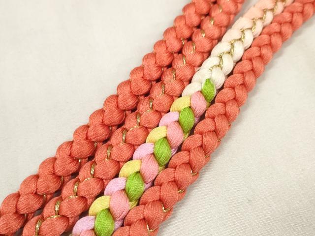 平和屋着物●和装小物　帯締め・帯揚げセット　振袖用　総絞り　道長花文　丸組　金糸　逸品　未使用　DABA7138zzz