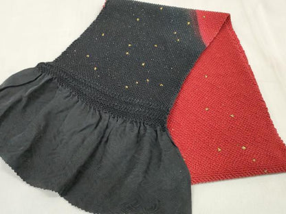 平和屋着物●和装小物　帯締め・帯揚げセット　振袖用　総絞り　赤／黒　金彩　逸品　DABA7158zzz