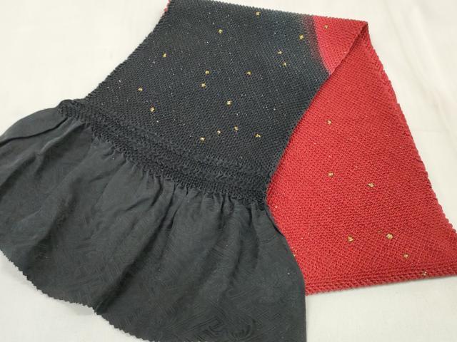 平和屋着物●和装小物　帯締め・帯揚げセット　振袖用　総絞り　赤／黒　金彩　逸品　DABA7158zzz