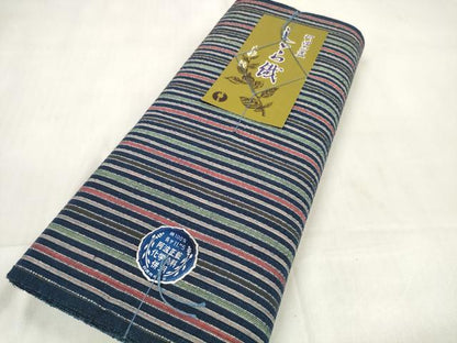 平和屋着物∴夏物 阿波しじら織 浴衣 反物 着尺 縞 証紙付き 綿 逸品 未使用 DABA7225zzz