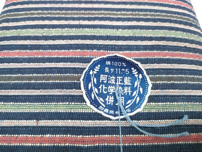 平和屋着物∴夏物 阿波しじら織 浴衣 反物 着尺 縞 証紙付き 綿 逸品 未使用 DABA7225zzz
