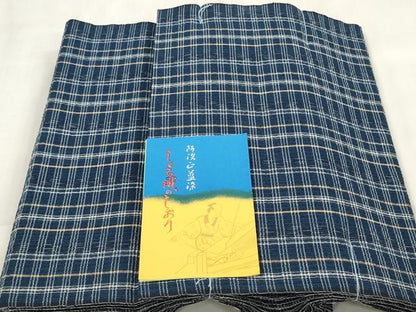平和屋着物∴夏物 阿波しじら織 浴衣 反物 着尺 格子 証紙付き 綿 逸品 未使用 DABA7226zzz