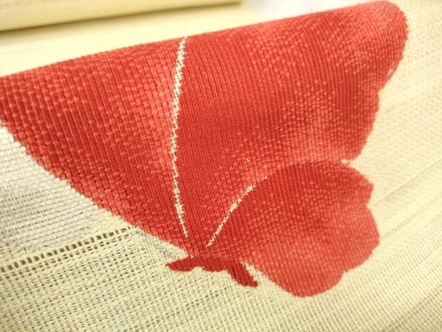 平和屋着物＊夏物 西陣まいづる謹製 名古屋帯 帯反物 舞蝶文 銀糸 証紙付き 麻 逸品 未使用 DABA7232zzz