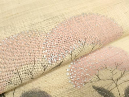 平和屋着物＊夏物　名古屋帯　帯反物　手描き　草花文　女郎花　銀彩　麻　逸品　未使用　DABA7235zzz